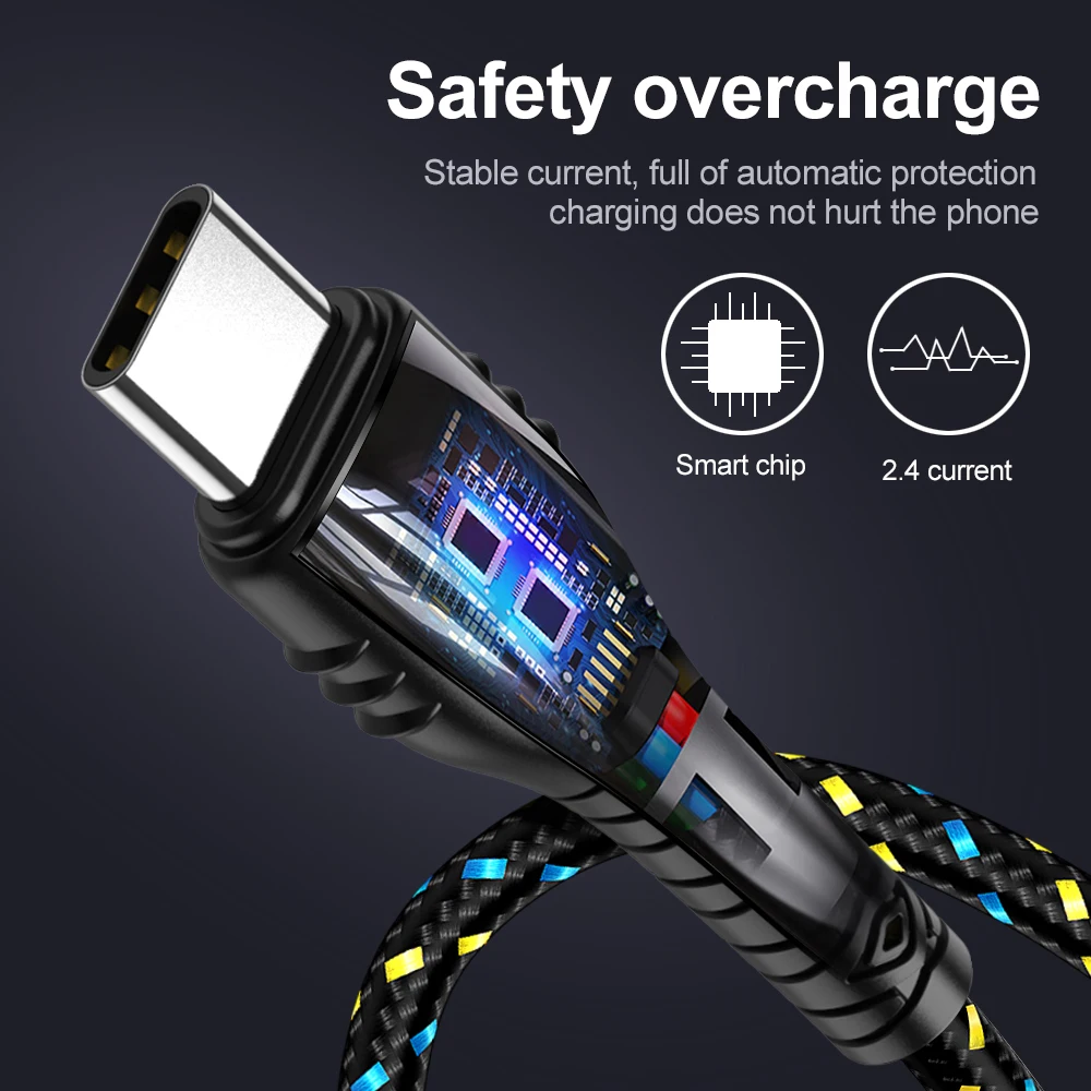 OLAF 2 м usb type C кабель для samsung S9 S8 Быстрая зарядка type-C мобильный телефон зарядный провод USB C кабель для Xiaomi Mi A2 Oneplus 6t