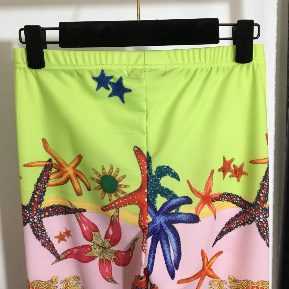 109801 Spring Summer Women High Quality Luxury Fashion Classic Shell Starfish Fashion Print Pants High Waist Slim Leggings V2