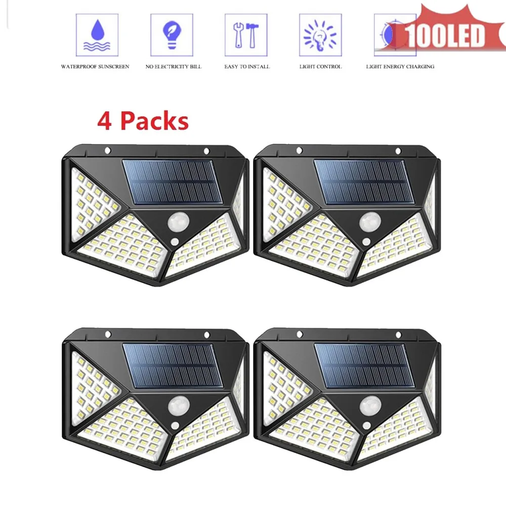 

1-4pcs 100LED Solar Power Street Light PIR Motion Sensor Lamps Garden Security Lamp Outdoor Street IP65 Waterproof Wall Lights