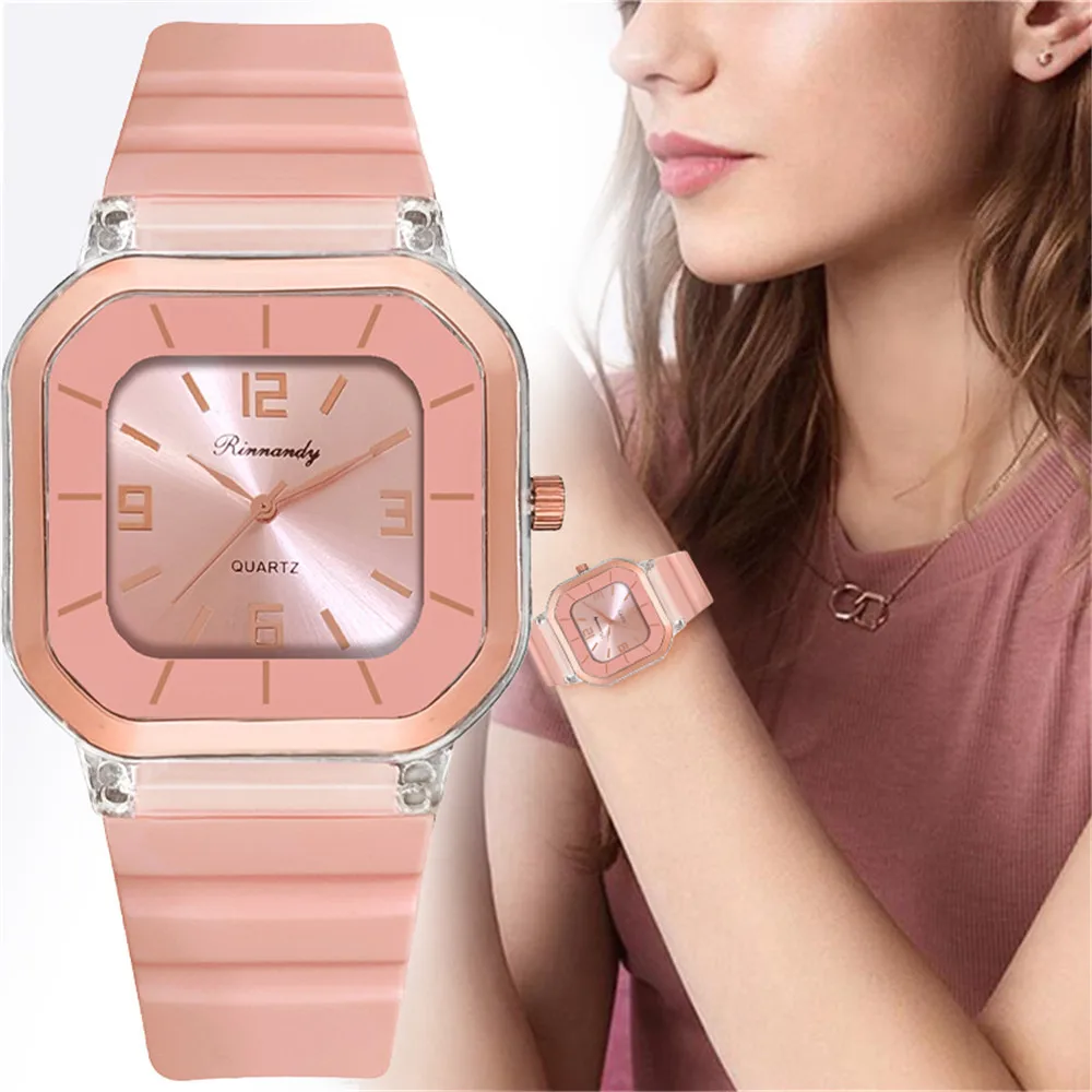 

Женские прямоугольные часы, с силиконовым ремешком