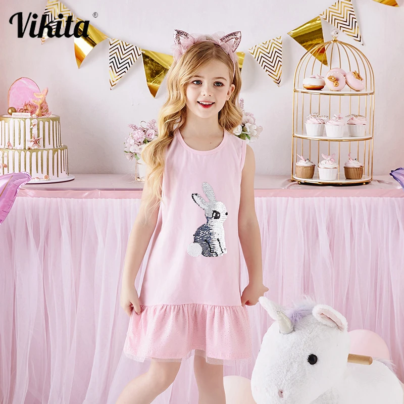 

VIKITA Girls Cotton Dress Summer Kids Sleeveless Clothes Children Princess Dresses for Girls Kids Ruffle Vestidos 3 to 8 Years