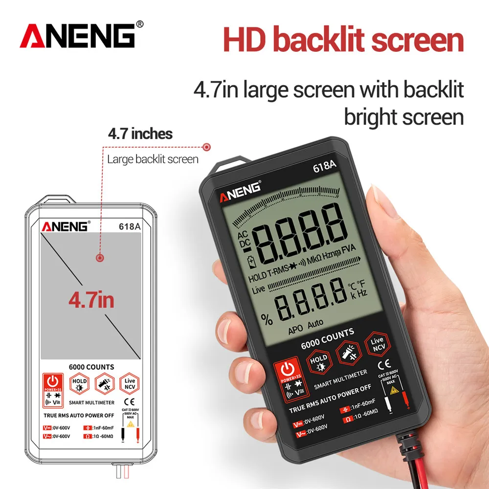 ANENG 618A Цифровой мультиметр Профессиональный Smart Touch DC Аналоговый True RMS