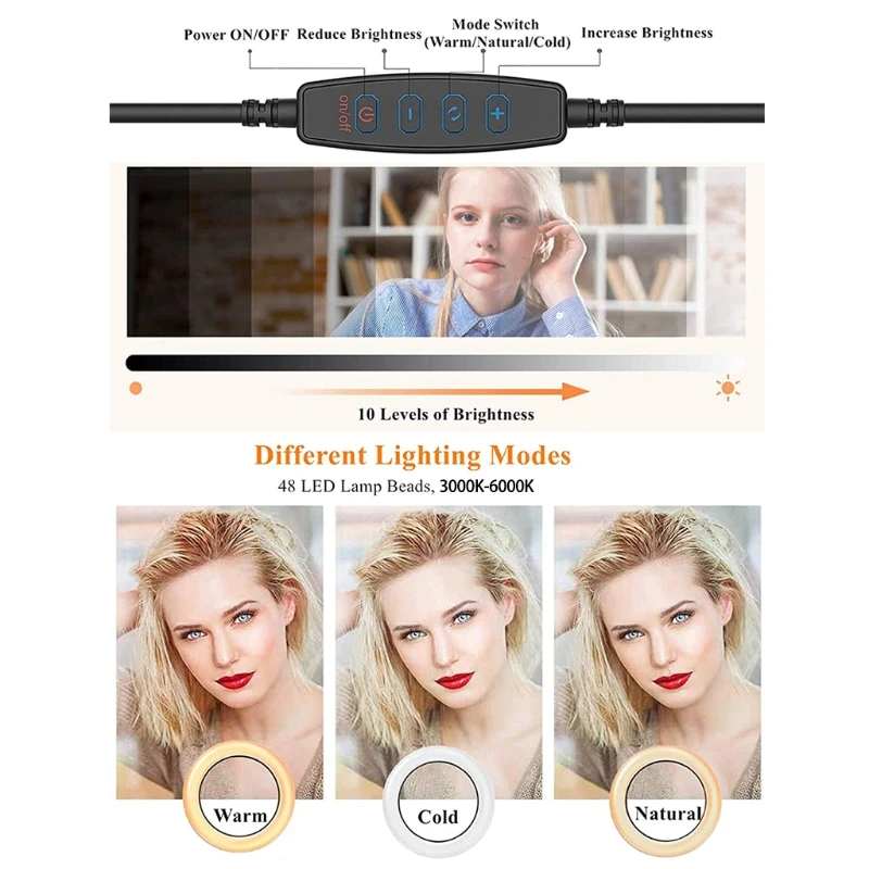 

6" LED Ring Light Dimmable LED Make Up Lights 360 Adjustable with Clip for Video Live Streaming Selfie Makeup