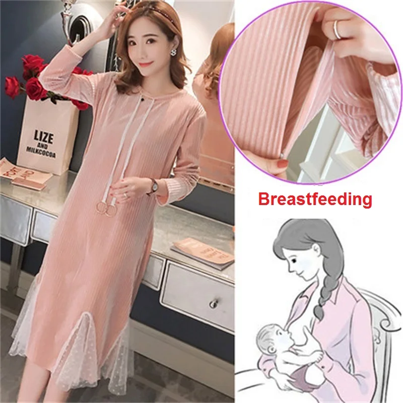 Демисезонный Женское платье для беременных с кружевом юбкой-годе уход