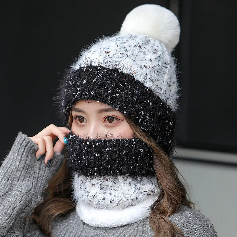 

Женская ветрозащитная зимняя вязаная теплая плотная Шапка-шарф