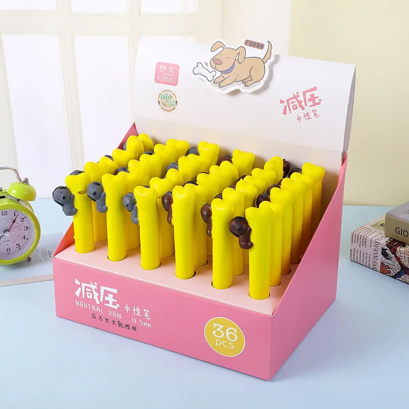 

24 pcs/lot Creative Decompression Dog Gel Pen Cute 0.5mm black Ink Signature Pens Promotional Gift School Supplies