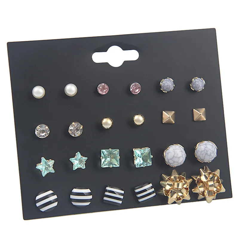 12 пар/упак. геометрические кристаллы Искусственные женские серьги в стиле панк