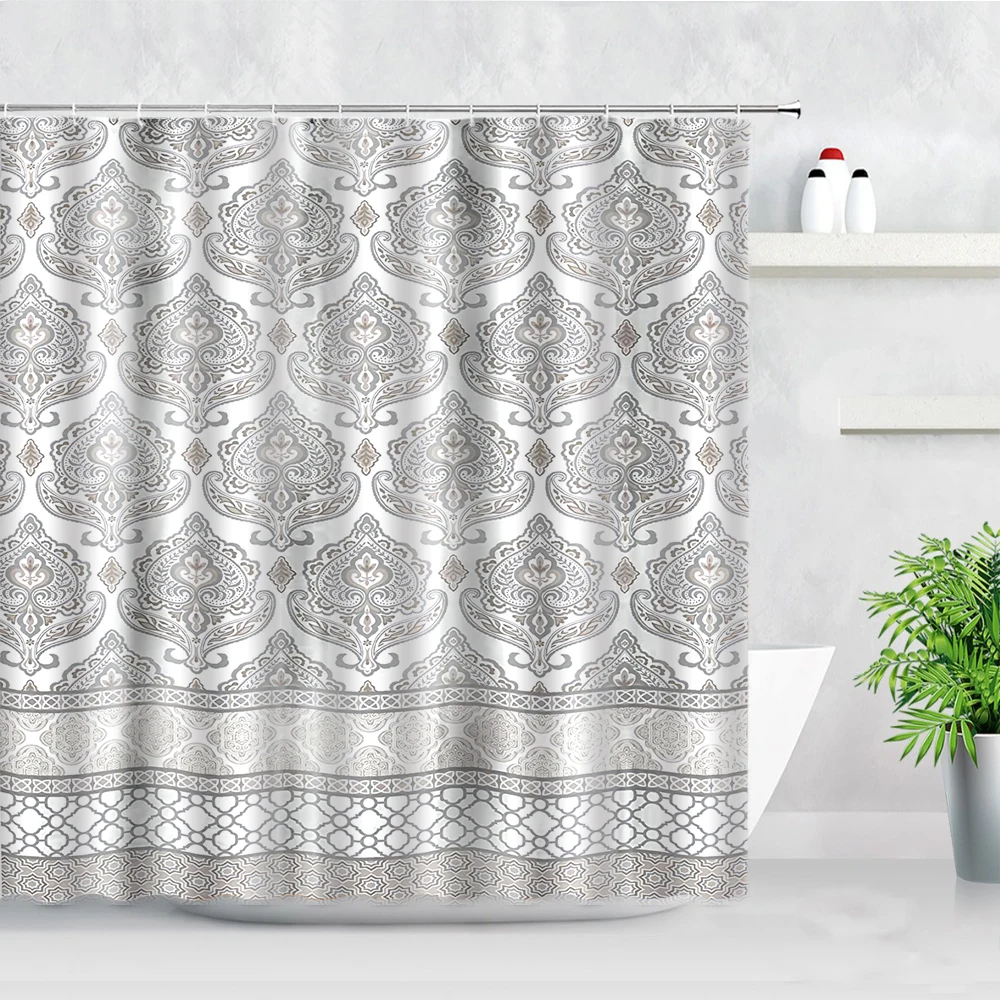 black damask baroque shower curtains 3d vintage art abstract flower waterproof polyester fabric bathroom decor bath curtain set free global shipping