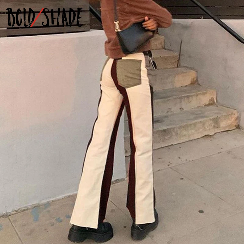 Толстые винтажные Лоскутные Джинсовые модные джинсы с высокой талией брюки