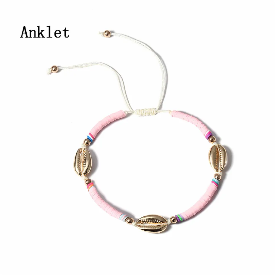 Anklet IngeSight. Z богемный сплав оболочка браслет на запястье амулет Регулируемая Радуга веревка цепь браслет цепь на запястье для женщин ювелирные изделия - Окраска металла: Anklet