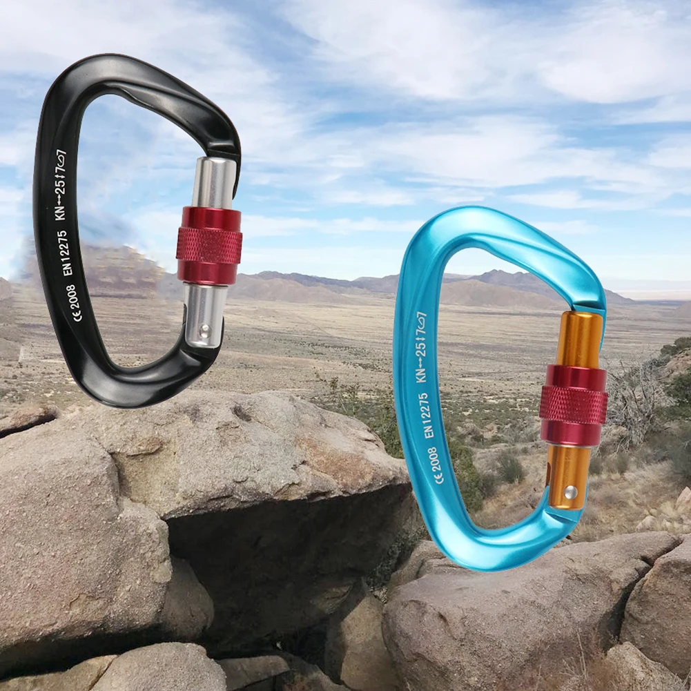 

High Quality 25kN D-Shape Carabiner Climbing Security Safety Buckle Screw Gates Master Lock Carabiner Outdoor Rock Climbing Tool