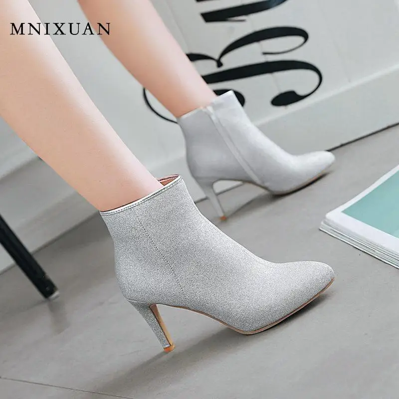 Ботильоны MNIXUAN на высоком квадратном каблуке весна-осень 2019 женская обувь