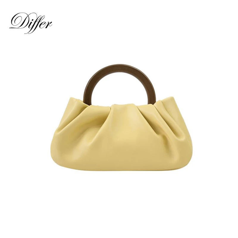 

Simple Wood Handle Hobos Tote Mini Women Soft Handbag Crossbody Bag Ins Trend Pleated Bag for Women 2021 New Luxury Ruched Purse