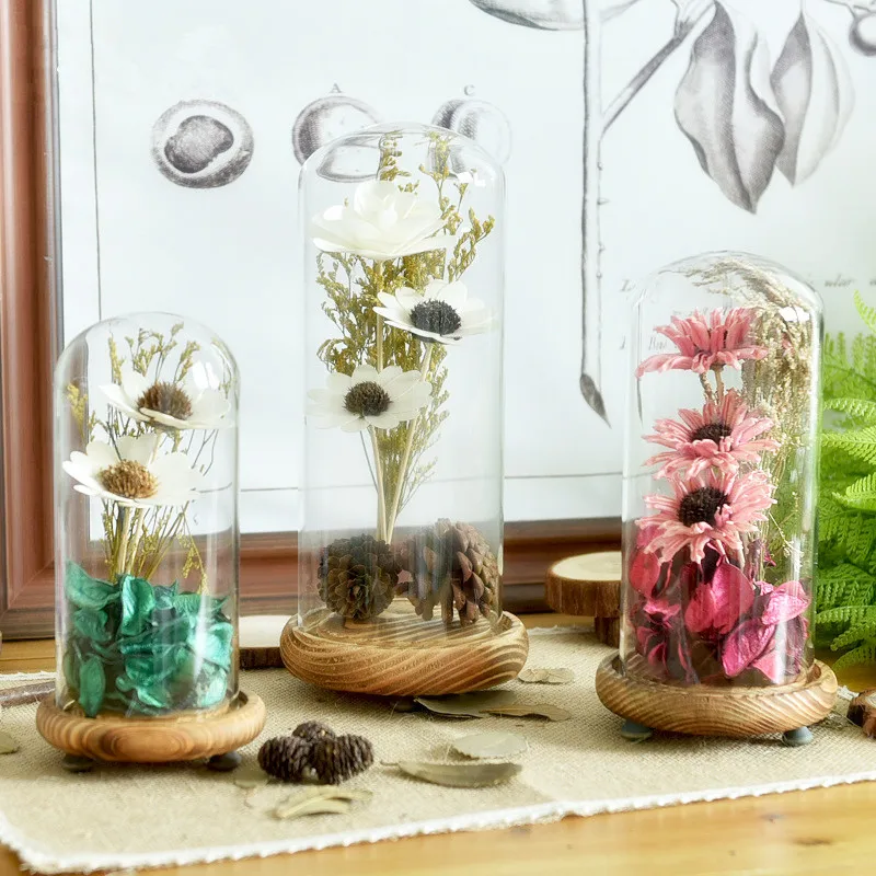 

Dried Flowers Glass Cover Ornaments Creative Pastoral Glass Decoration Handmade Eternal Flower Landscape Decoration for Gifts