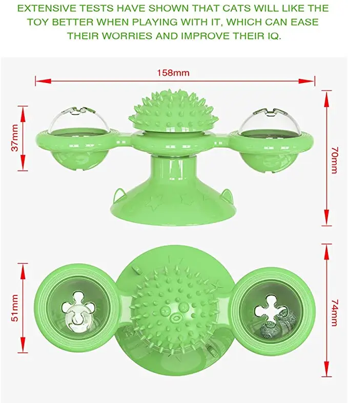 

Interactive Cat Toy Windmill Portable Scratch Hair Brush Grooming Shedding Massage Suction Cup Catnip Cats Puzzle Training Toy