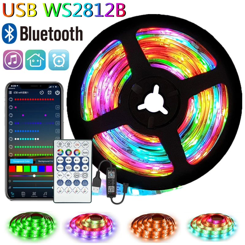 Светодиодная ленсветильник WS2812B RGB 5050 с Bluetooth, 1-30 м - изображение