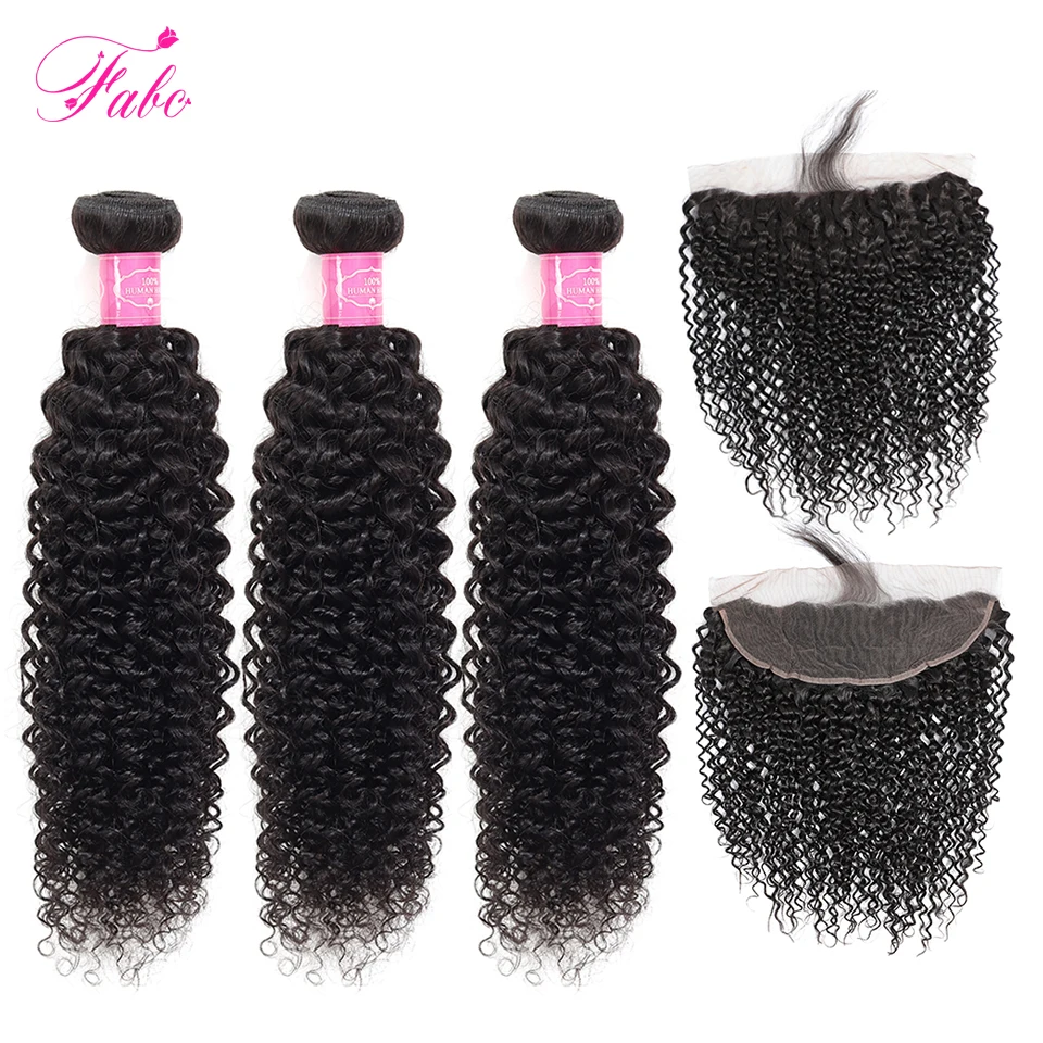 FABC волосы перуанские пряди с фронтальной предварительно выщипанной кудрявые