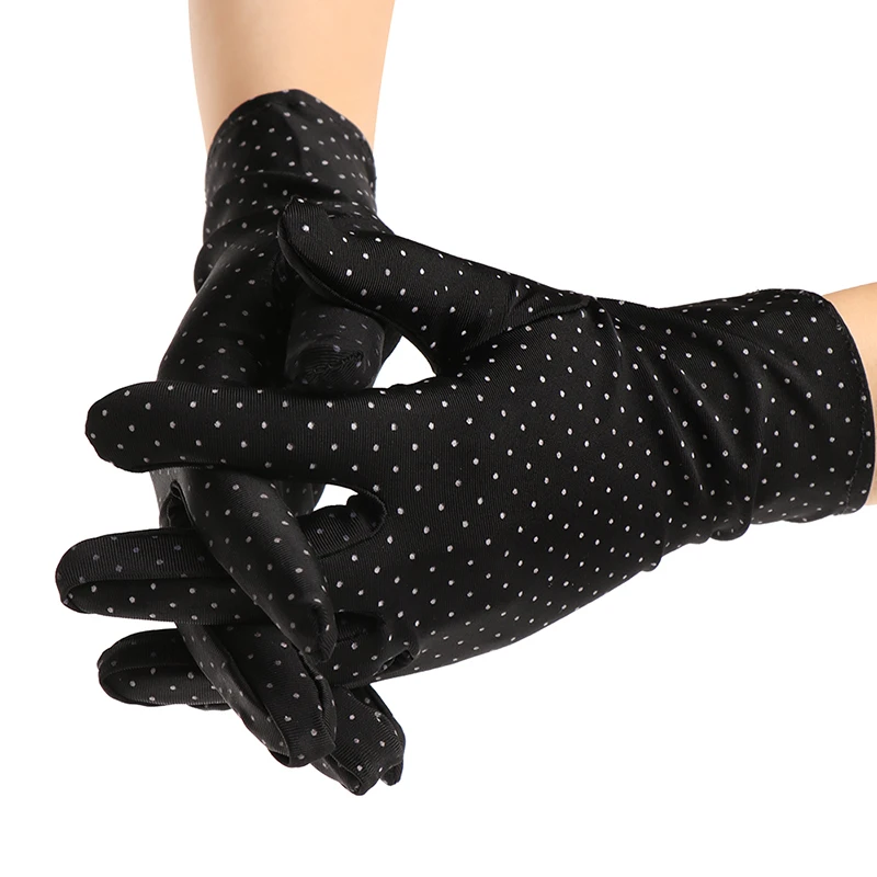 

1 Pair New Fashion Sun Protection Wrist Gloves Wave Point Elastic Mittens Vintage Lady Gloves For Drive High Quality Wholesale