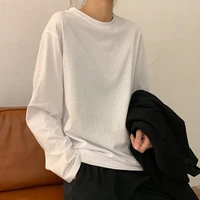 2021 new korean womens western style white bottoming shirt spring with a solid color student long sleeved t shirt womens trend