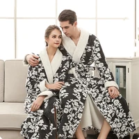 floral flannel couple robe winter new sleepwear warm thick bathrobe gown lovers long nightgown casual intimate lingerie