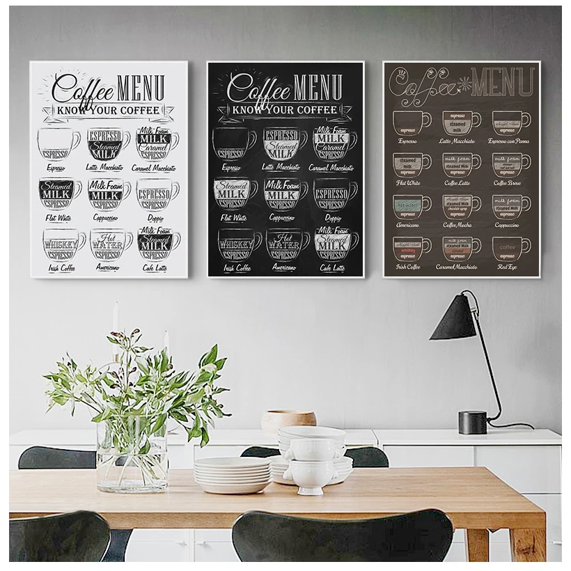 

Coffee Menu Prints Vintage Style Chalkboard Poster Cafe Wall Art Decor Canvas Painting Retro Wall Picture Coffee Shop Decoration
