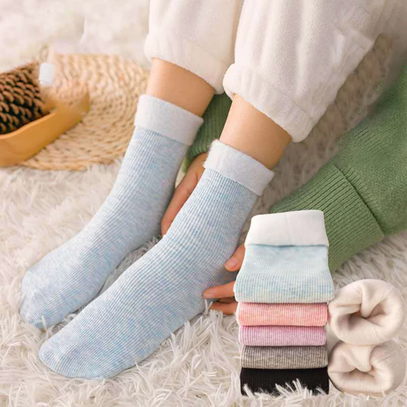 

New Socks Winter Warm Women Colored Cotton Plus Velvet Thickening Socks Breathable And Sweat-absorbing Fashion Mid Sock