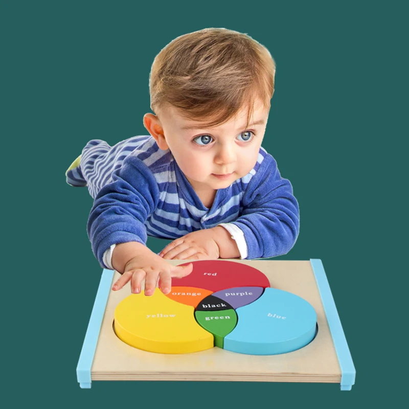 

Wooden Montessori Kids Toys Three Primary Colors Mixing Learning Board Baby Educational Baby Learning Block Toys For Children
