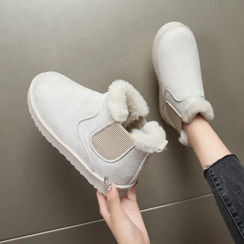 

Женские зимние Ботинки, Ботильоны, женская зимняя обувь, плюшевые ботильоны с круглым носком на плоской подошве, на низком меху, Резиновая ж...