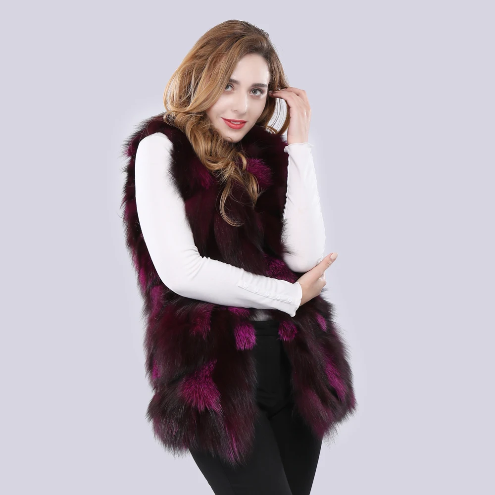 Натуральный мех жилет 100% с натуральным мехом серебристой лисы и енота меховой