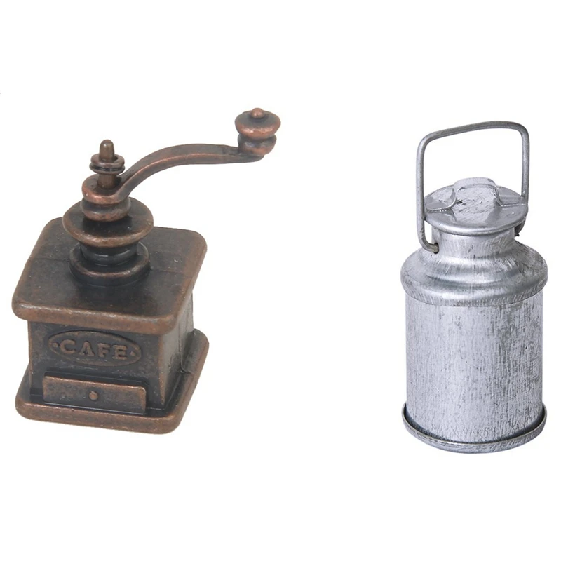 

1/12 миниатюрная кухонь для кукольного домика, винтажная кофемолка и миниатюрный кувшин для молока 1/12 с крышкой в бутылке