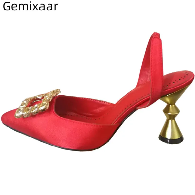 Женские босоножки с пряжкой тонкие сандалии на необычном высоком каблуке без