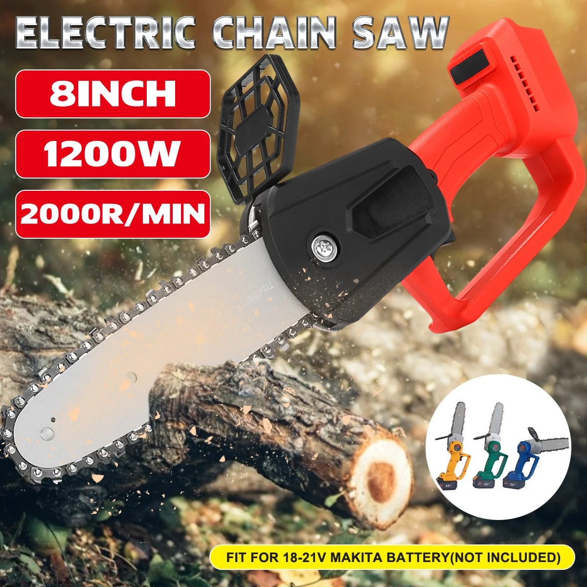 

For 18V-21V Makita Battery 1200W 8 Inch Cordless Electric Chain Saw Brushless Motor Chainsaw Garden Woodwork Power Blade