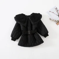dfxd high quality toddler girls winter cotton padded jacket coat lamb woolen collar thick outwear with belt warm girls clothing