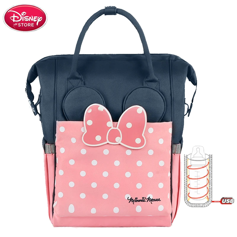 Disney сумка для мам будущих пеленки мешок USB Отопление Бутылочек с Микки Маусом и