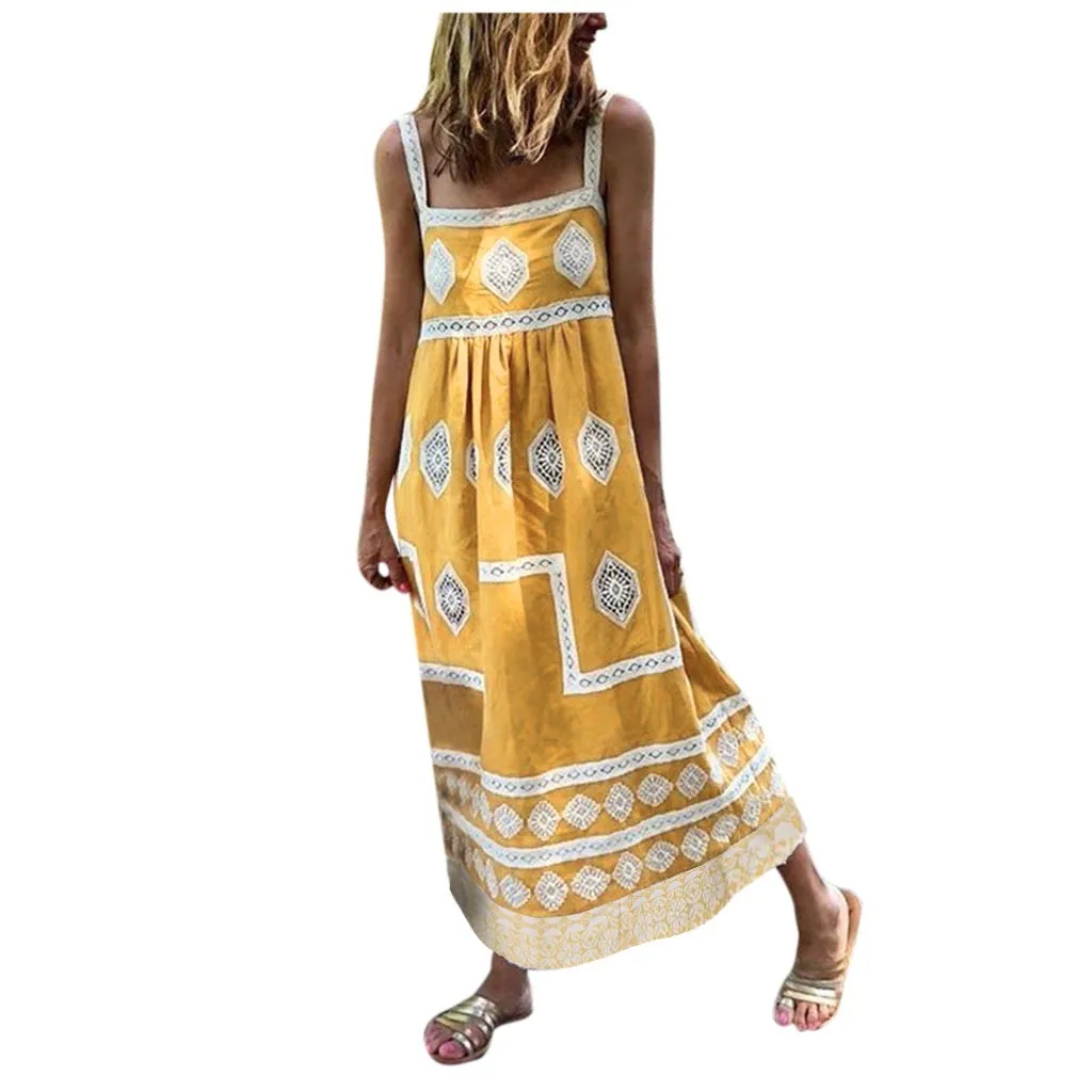 Женское летнее платье в стиле бохо Пляжное праздничное с принтом свободное на