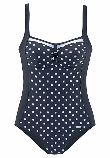 Женский купальник в горошек черный цельный пуш-ап с высокой талией пляжный