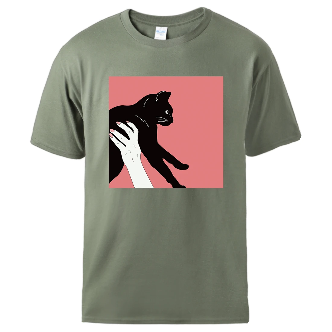 

Funny Black Cat Print Men's Tshirt Summer Tops Man Short Sleeve Cotton Tops Tees Male Causal Loose Pullover Black Retro Tops
