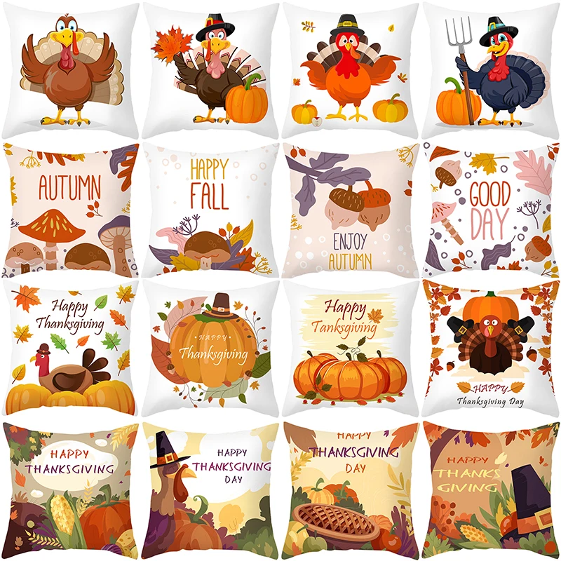 

Autumn Harvest Thanksgiving Pillowcase Custom 2021 New Turkey Pumpkin Peach Skin Pillow Home Sofa Cushion Cover For Living Room