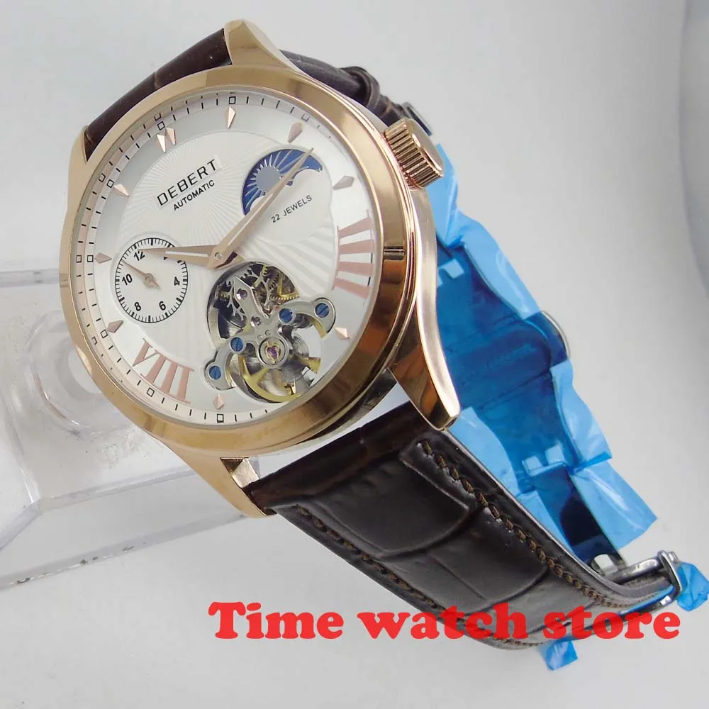2019 new 41mm Debert Mechanical watch men gold silver waterproof leather strap white blue dial Hombre Automatic steel dc8247 | Наручные