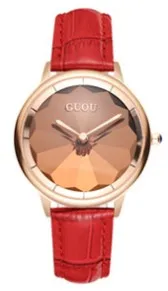 red leather Роскошные женские часы, женские наручные часы из нержавеющей стали с бриллиантами, женские кварцевые часы с кристаллами, женские часы, новинка - Цвет: red leather