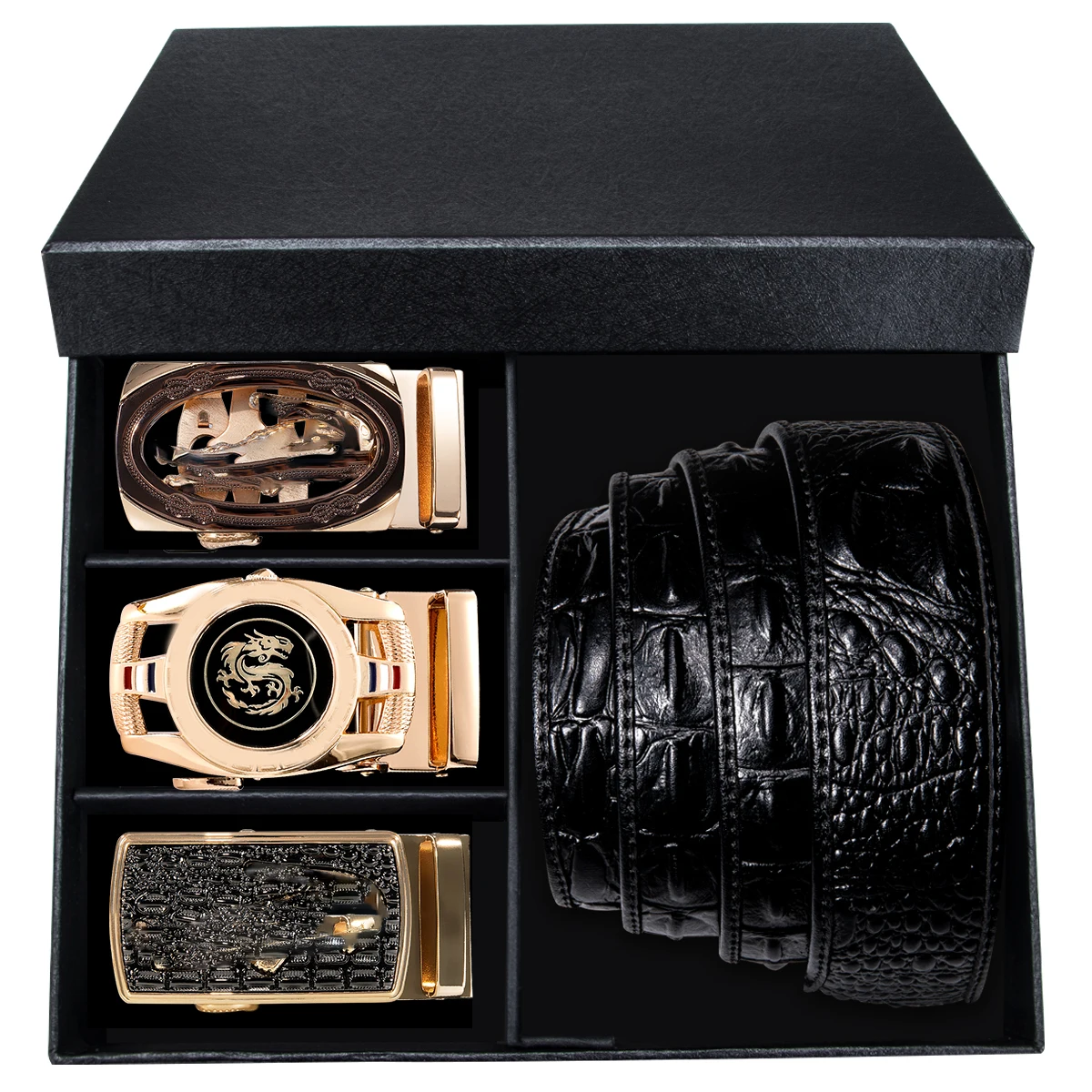 Hi-Tie Luxury Brand Genuine Leather Automatic Buckle Belts for Men Gift Box Set Fashion Gold Crocodile Casual Luxury Design Belt