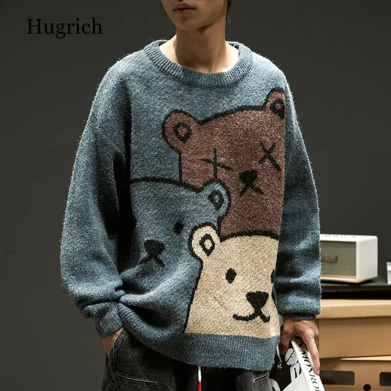 

Cartoon Bear Sweater Men Winter Men Clothing Fashion Long Sleeve Knitted Pullover Sweater Oversized 2020 New Cotton Coat