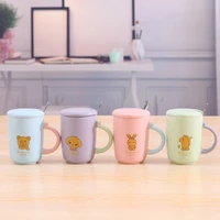 sesame mugs cute cartoon printed student water bottle with lid and spoon small animal english alphabet milk coffee cup