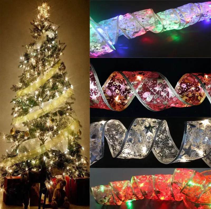 

50/100 светодиодов 1/2 м двухслойные гирлянды, рождественская лента, банты со светодиодами, украшения для рождественской елки, новый год, рождес...