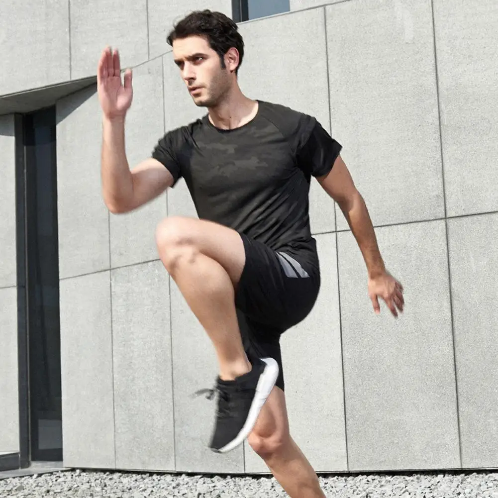 Мужская быстросохнущая тренировочная футболка для бега с коротким рукавом