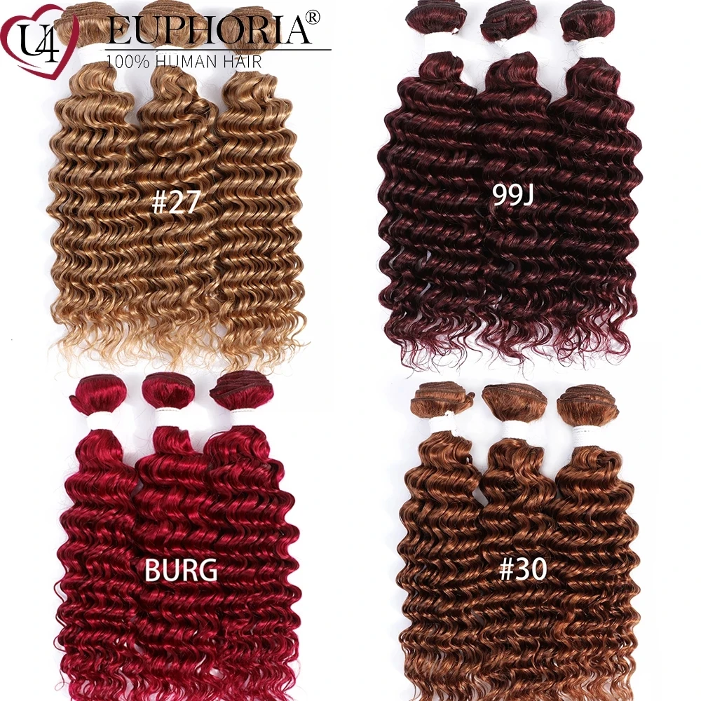 Deep Wave Hair 1/3 Bundles 99J 27/30/33 Blonde Color Brazilian Remy 100% Human Hair Bundles Weaving Weft Pack EUPHORIA