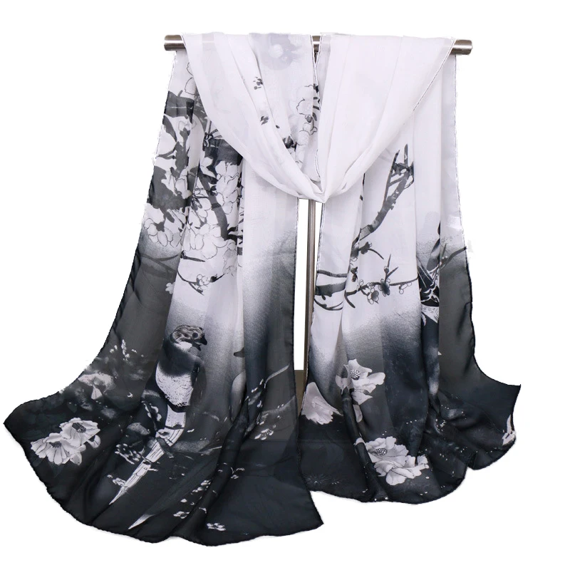 Модный женский длинный мягкий шарф с принтом лотоса шаль градиентные шарфы