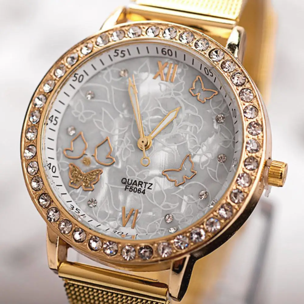 

Luxury Watches Women Fashion Butterfly Face Rhinestone Watch Bracelet Lady Mesh Band Quartz Analog Wrist Watch Clock Reloj Mujer