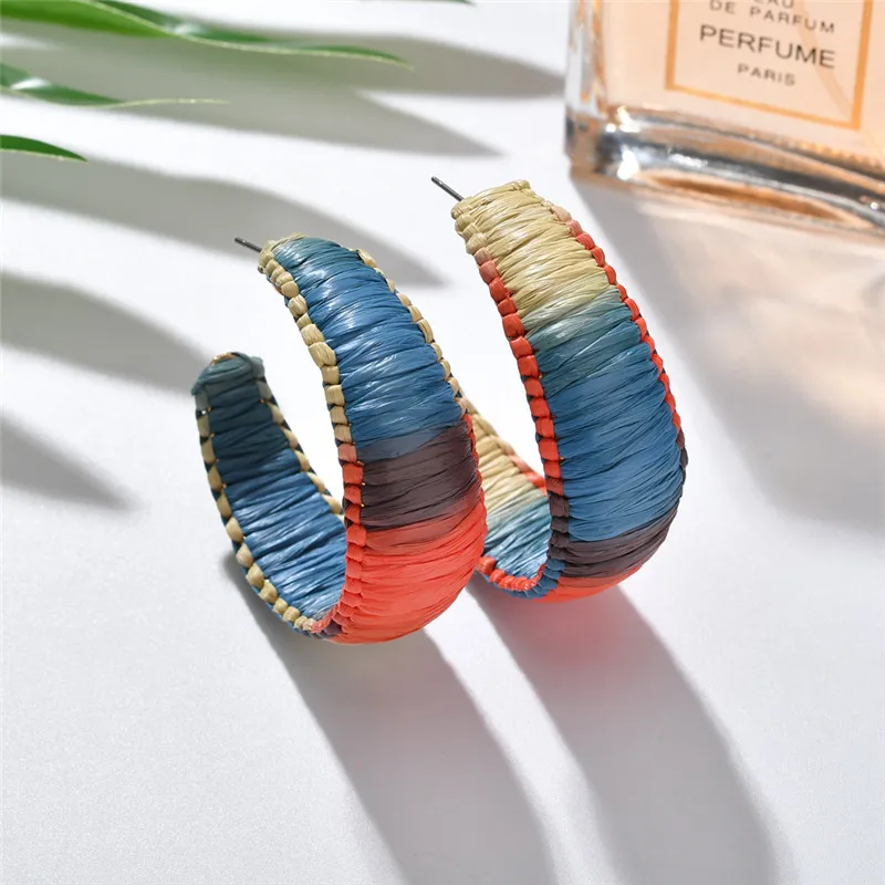 MESTILO необычные цветные модные ювелирные изделия Bijoux радужные цветные яркие серьги рафия большие овальные соломенные массивные серьги для лета ювелирные изделия - Окраска металла: 13