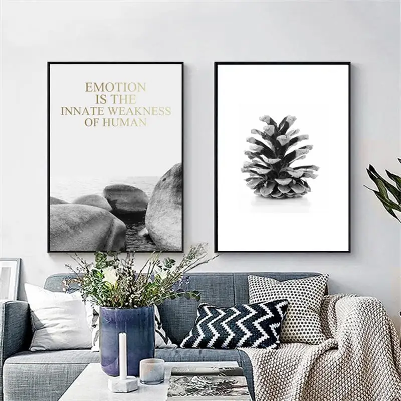 Nordic украшения черный белый цвет сосновая шишка Холст Картина море с изображением